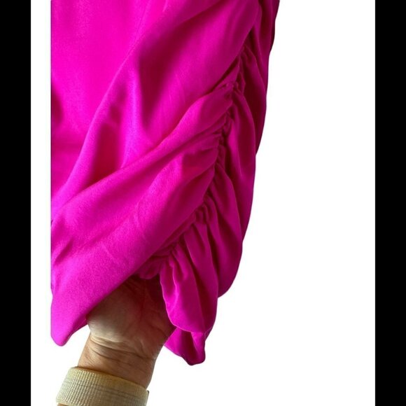 Jay Godfrey Hot Pink Silk Ruched Gathered Sides Mini Skirt Size 4‎ - Picture 4 of 8